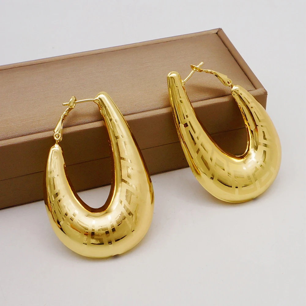 Fashion Copper Hoop Gold Color Earrings Drop Dangle Earings Jewelry For African Women Wedding Daily Wear Accessories Gift