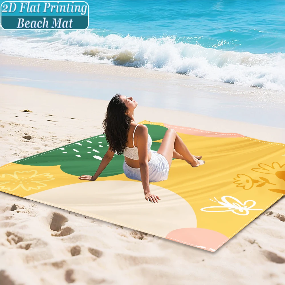 1-Piece Set, Summer Outdoor Beach Mat, Includes 4 Ground Stakes, Unique Printed Design, Fade-Resistant, Lightweight, Quick-Drying, Easy to Carry, Windproof and Sandproof, Fashionable and Trendy Outdoor Activity Decoration, Suitable for Beach, Camping, Picnics, Parties