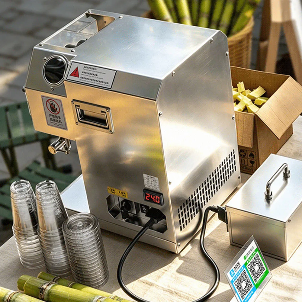 Power friend 5 Rolls Stainless Steel Automatic Commercial Sugarcane Press Machine High Yield Juicer 0.35kW 220V Compatibility