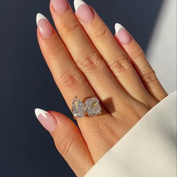 Geometrische Platz Wasser Drop Asymmetrische Öffnung Ring Weibliche 925 Stempel Super Flash Weiß Zirkon Ring Party Hochzeit Geburtstag Geschenk