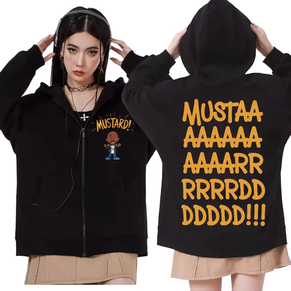 Kendrick Lamar Mustard Zipper Hoodie Men's Women's Hip Hop Vintage Zip Up Hooded Sweatshirts Fashion Casual Oversized Pullovers