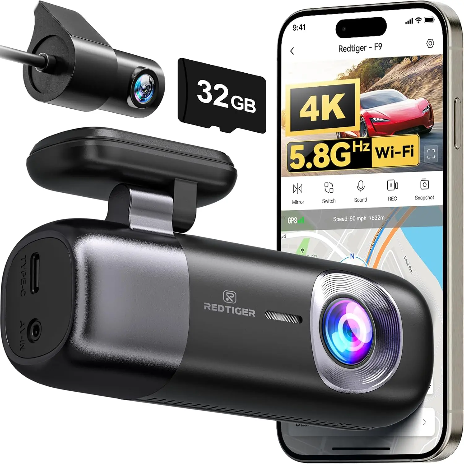 F9 Dash Cam 4K Fron…