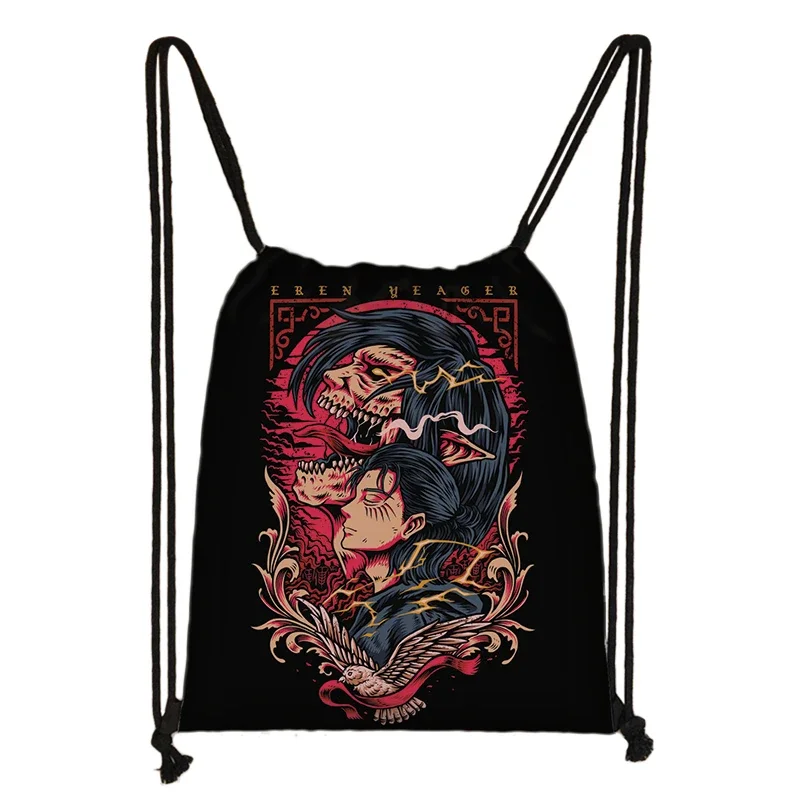 Anime Attack on Titan Drawstring Bag Shingeki No Kyojinv Women Backpack Levi Eren Shoes Holder Bookbag Teenager School Bags