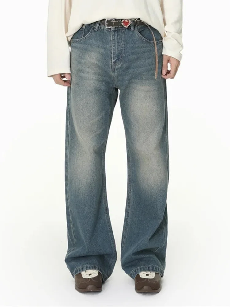 Men's High End Bootcut Jeans Casual Washed Blue Flare Hem Comfortable Minimalist High Street Straight Denim Pants 5VSX