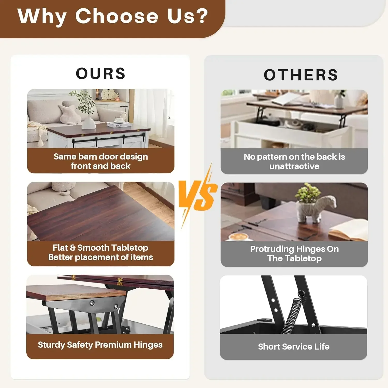 [وصول جديد، اشتر الآن! ] طاولة قهوة قابلة للرفع على سطح المزرعة، طاولة قهوة 3 في 1 متعددة الوظائف قابلة للتحويل مع مساحة تخزين ومخفية C