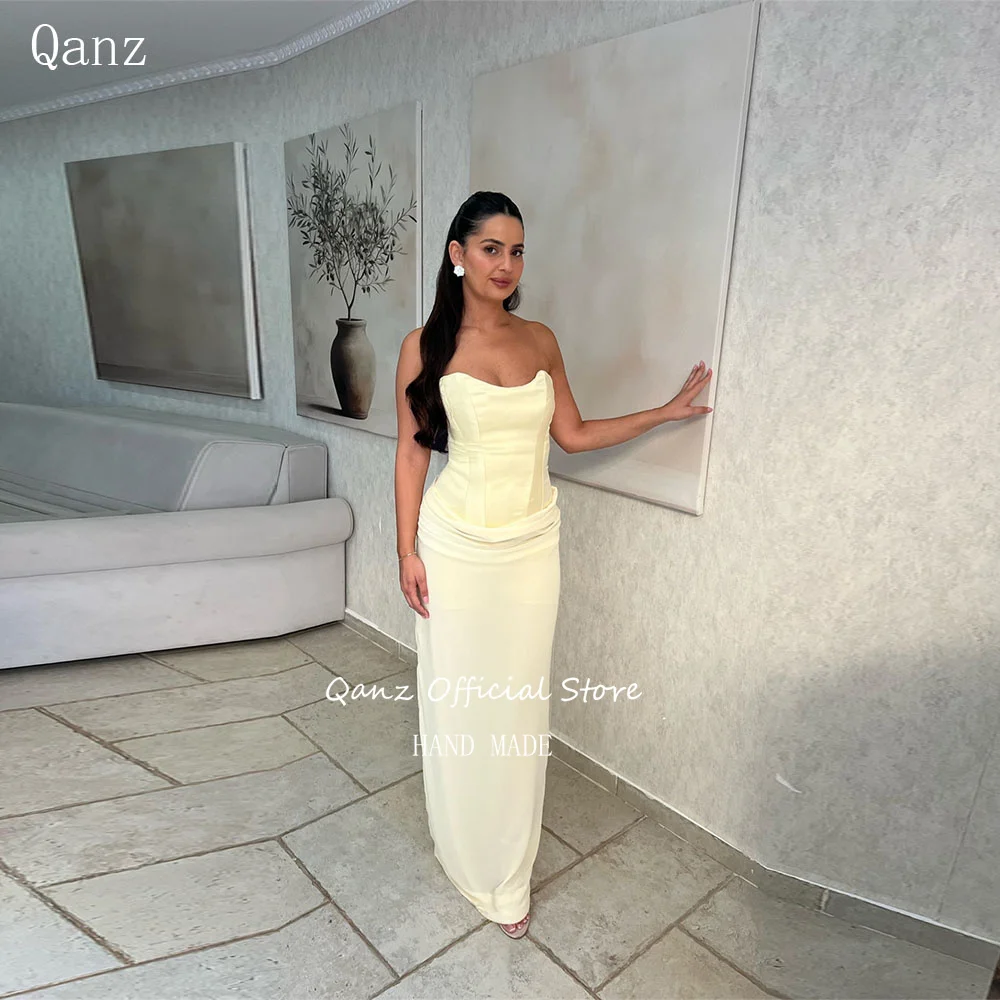 

Qazn Elegant Women Evening Dresses Mermaid Yellow Chiffon Pleat Robes De Soirée Floor Length Vestidos De Fiesta Customized