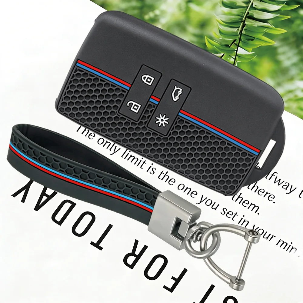 Honeycomb Stripe Key Cover With Keychain for Renault Koleos Captur Megane Clio Scenic Talisman Arkana Dacia Sandero