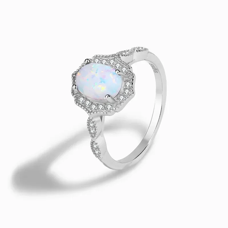 Pure 925 Silver Women's Ring Inlaid with Zircon and Opal with Exquisite Style as Wedding Ring