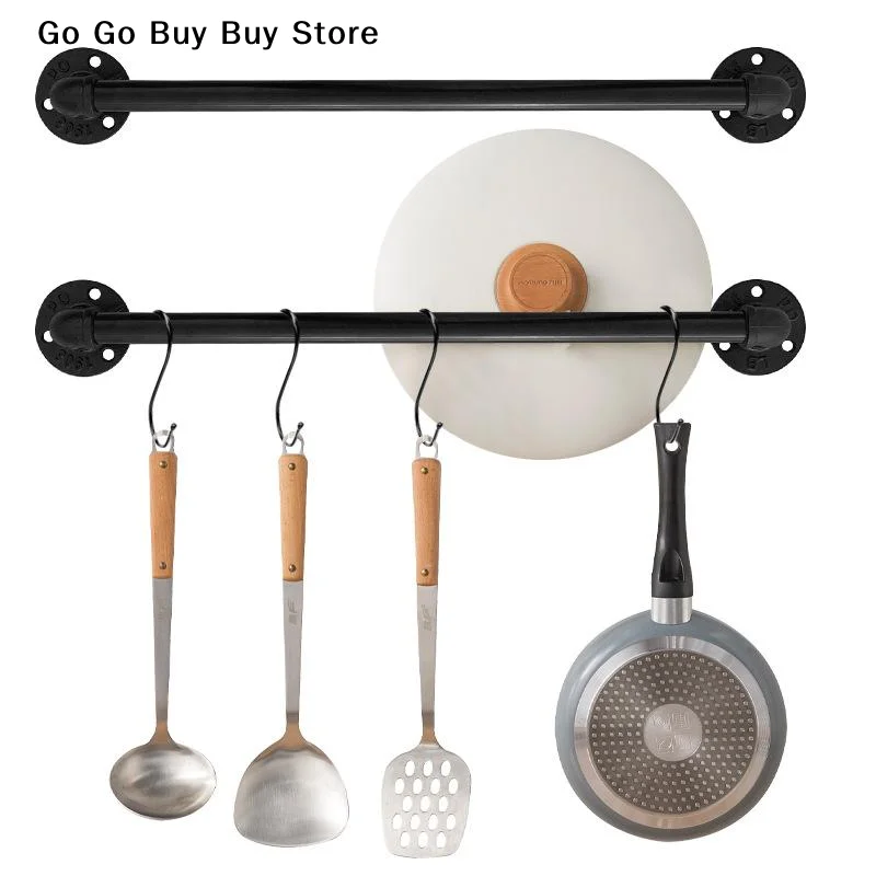 【S】Wall Mounted Metal Coffee Cup Holder 6 Hooks Rustic Black For Kitchen Restaurant Coffee Bar