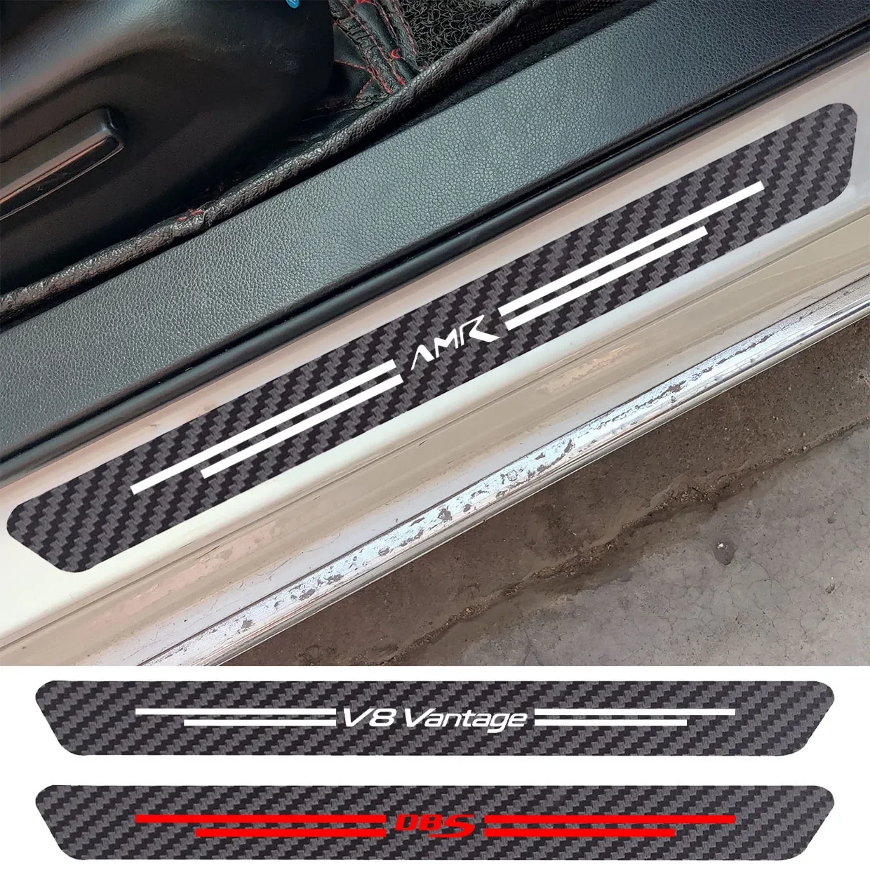 4PCS Car Door Threshold Sill Carbon Fiber Sticker For aston martin AMR CYGNET DB9 DBS RAPIDE V8 VANTAGE ZAGATO RAPIDES