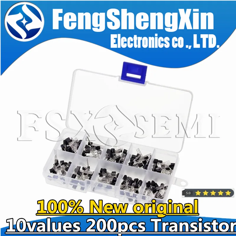 10values 200PCS BC337 BC327 2N2222 2N2907 2N3904 2N3906 S8050 S8550 A1015 C1815 Transistor Assortment Kit Transistors Box Pack