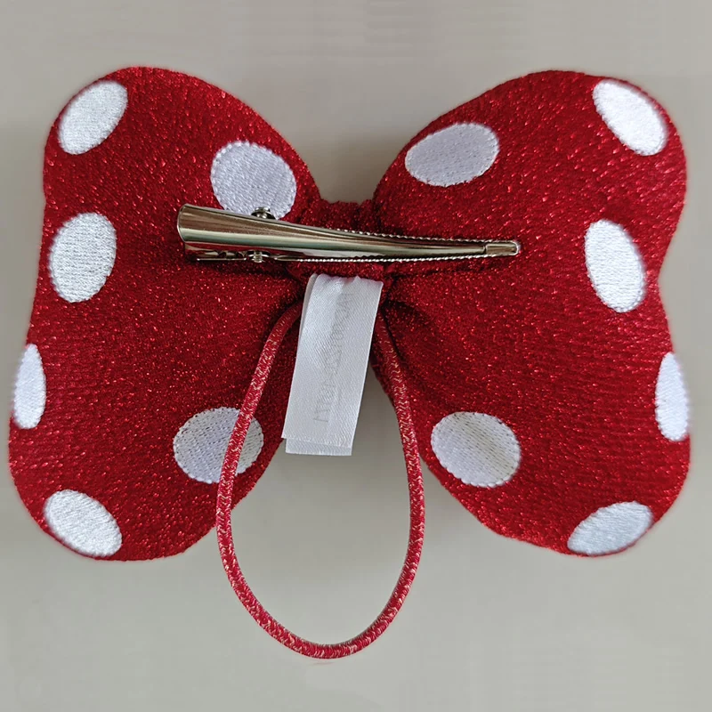 Large 14cm Mickey Mouse Hair Accessories Minnie Embroidered Polka Dot Bow Hairpin Rubber Band Bag Decoration