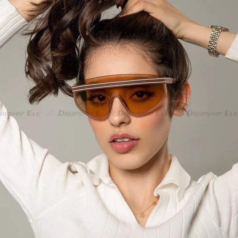 New Goggles Sunglasses Women Men Trendy Luxur One Piece Sunglasses Shield Design Sun Glasses Oversized Rimless Shades UV400