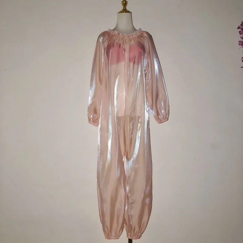 Tuta Unisex Lucida Effetto Ondulato, Morbida e Traspirante, Stile Casual per Casa, Comoda e Sensuale
