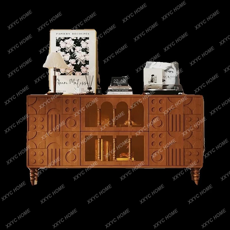 

L Retro style solid wood dining side cabinet display tea locker