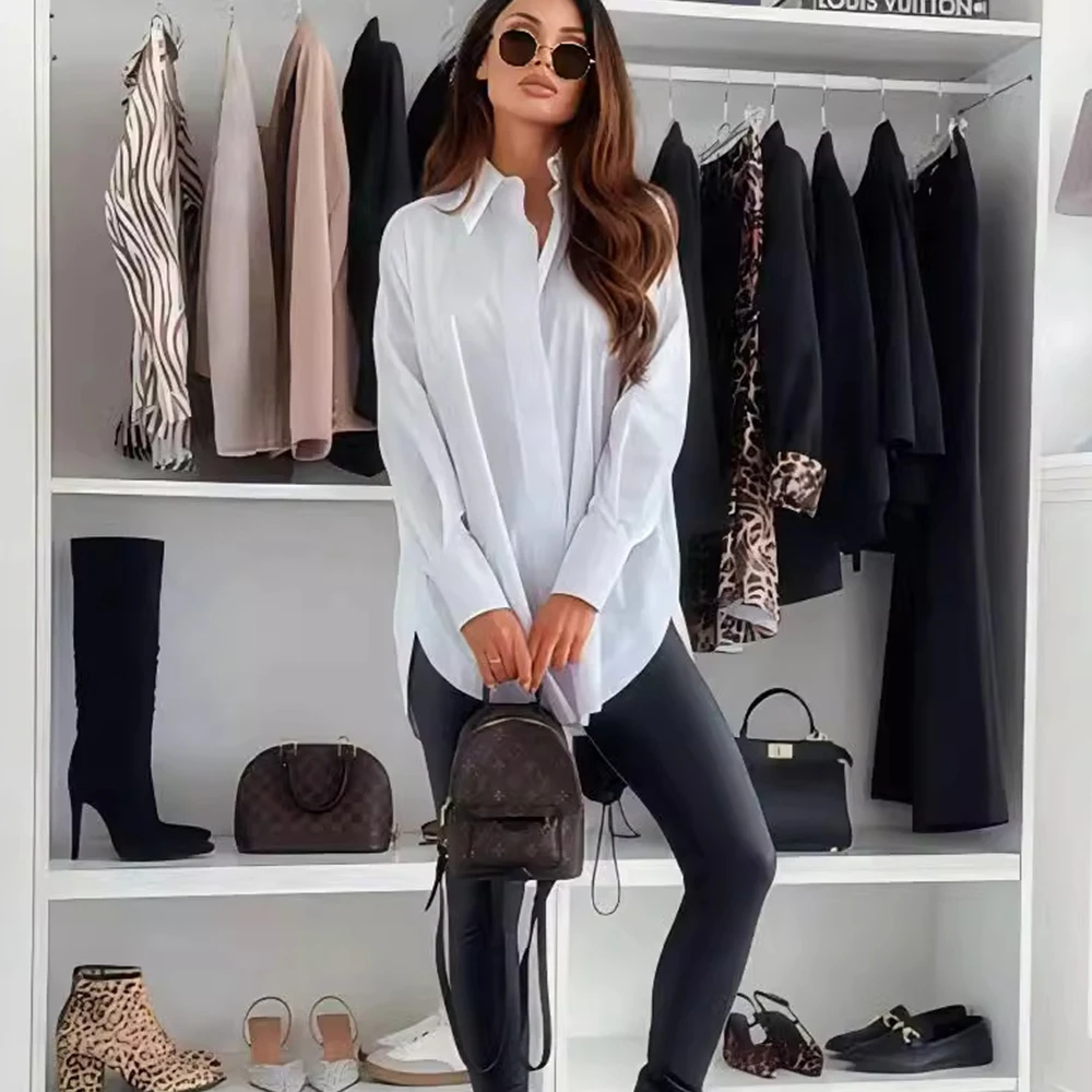 Moda Biała koszula z długim rękawem Kobiety 2024 Jesień Casual Basic Top Femme Office Damskie topy i bluzki Koszule