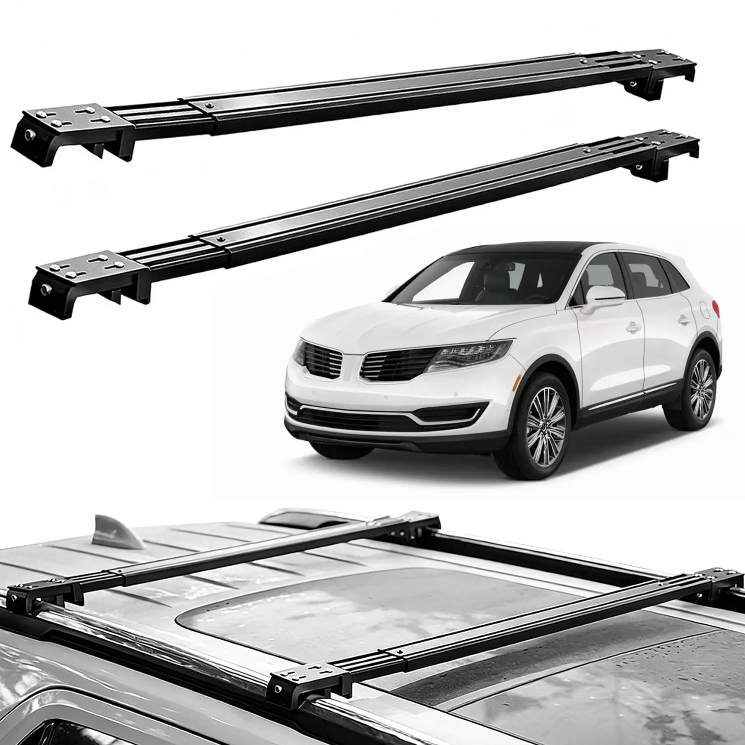 Fits Lincoln MKX 2015-2018 Roof Rack Cross Bars, Silent Telescopic, Heavy Duty Carrier, Anti-Theft Lock, Easy Install