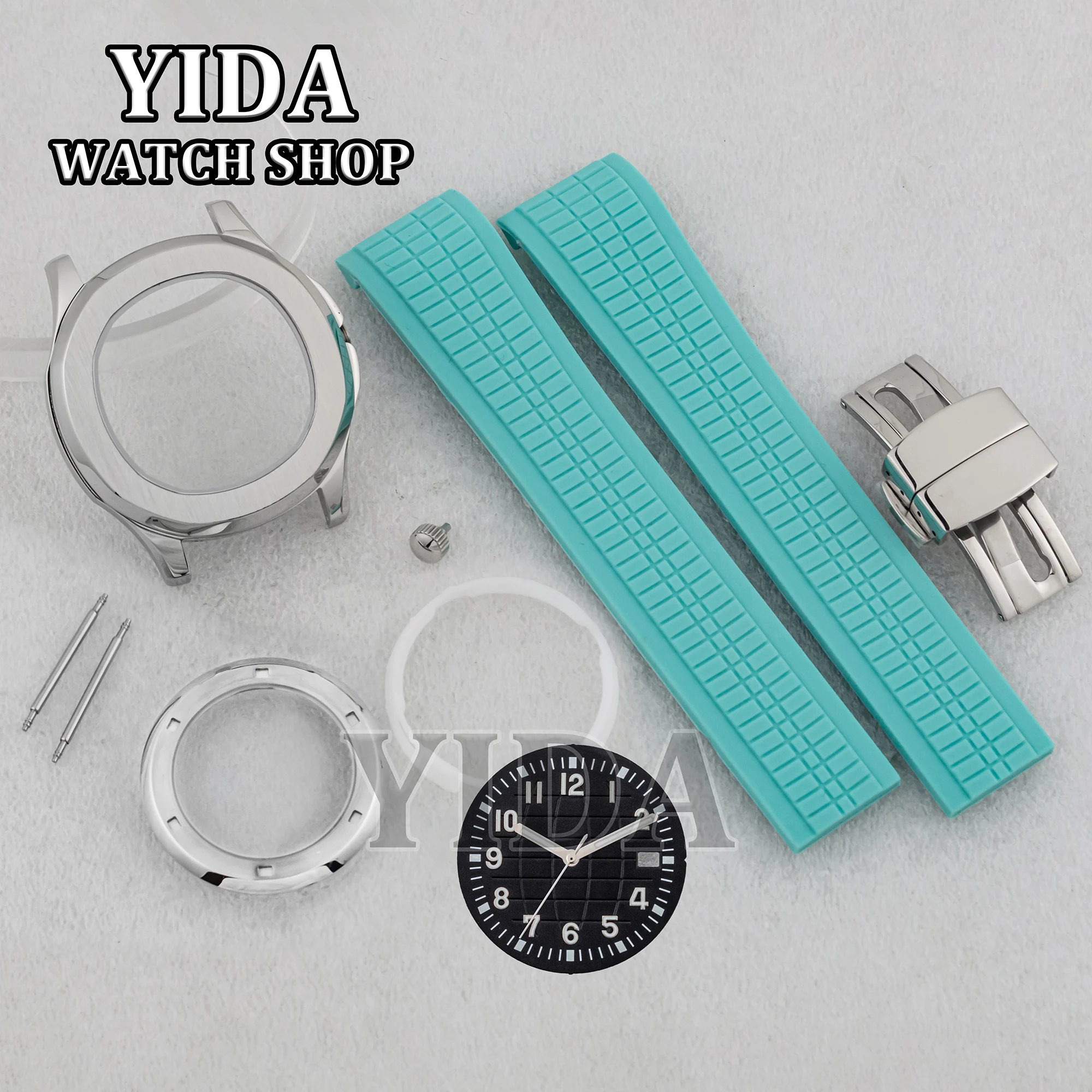 

42MM Watch NH35 Case Light Blue Rubber Band 32MM Luminous Dial Hands 10ATM Waterproof for AQUANAUT Nautilus NH36 Movement Parts