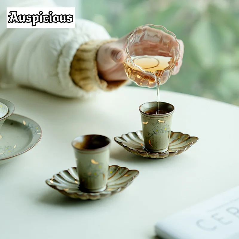 Outline in Gold Coaster Hand-painted Small Daisy Teacup Mat Vintage for Coffee Cups Anti-scald Placemats for Tea Supplies Craft