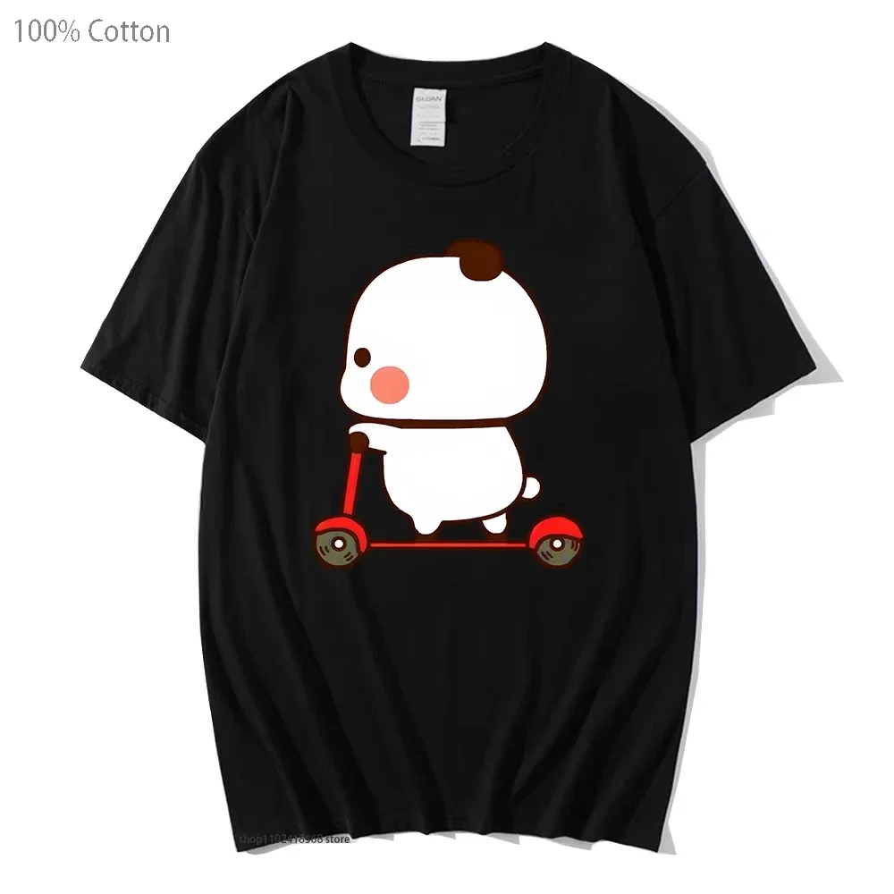 Cute Couple Shirt Cute Bubu and Dudu Are Playing Scooter Together Graphic T-Shirts Men's Clothes Panda Bear Tees 100% Cotton Top