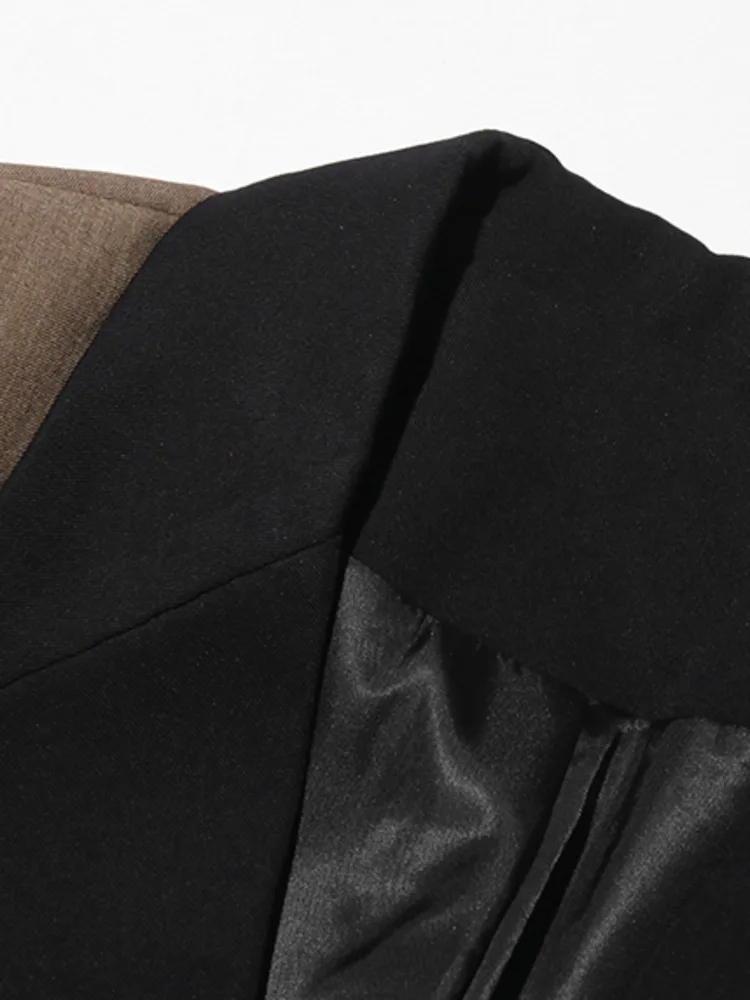 ZMEENNA Dames Kaki Blazer Met Zwarte Revers Moderne Oversized Fit Lange Mouw Jasje Haak Sluiting Mode ZM888