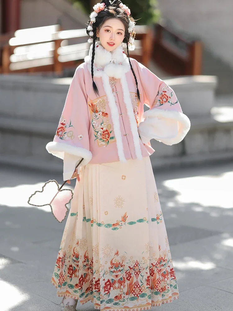 New Ming Hanfu women's horse skirt autumn and winter thickened half-arm ancient clothing national style elements daily full set