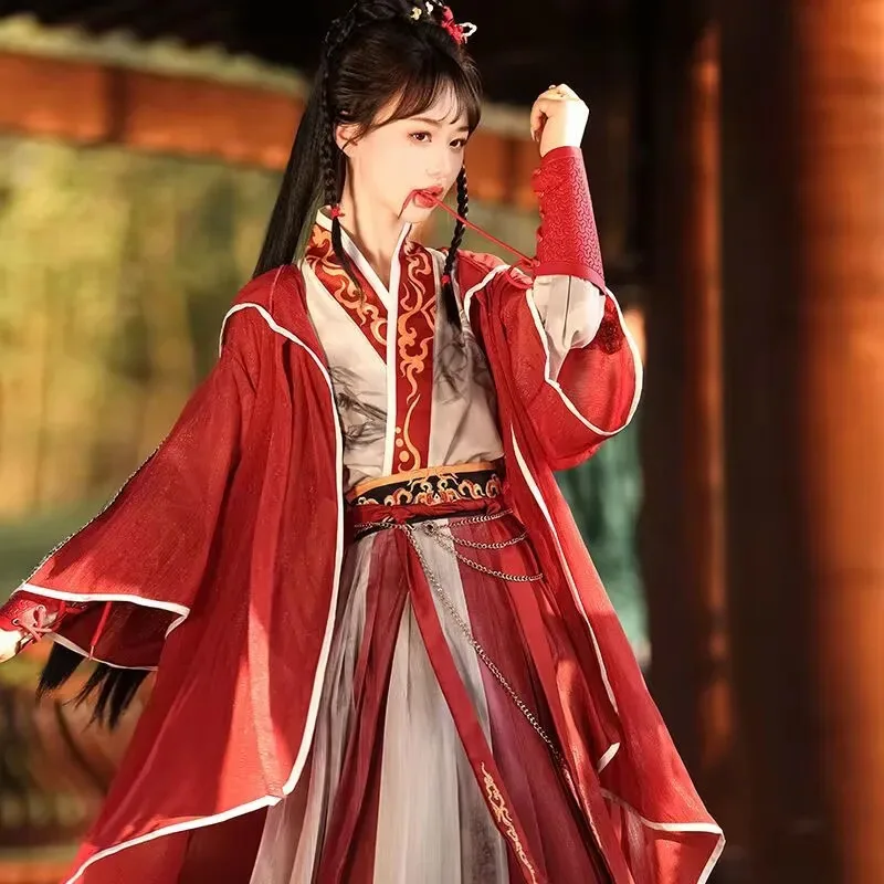 

Large Size XXL Hanfu Dress Women Chinese Ancient Traditional Hanfu Female Carnival Heroine Cosplay Costume Red&Black Hanfu Dress