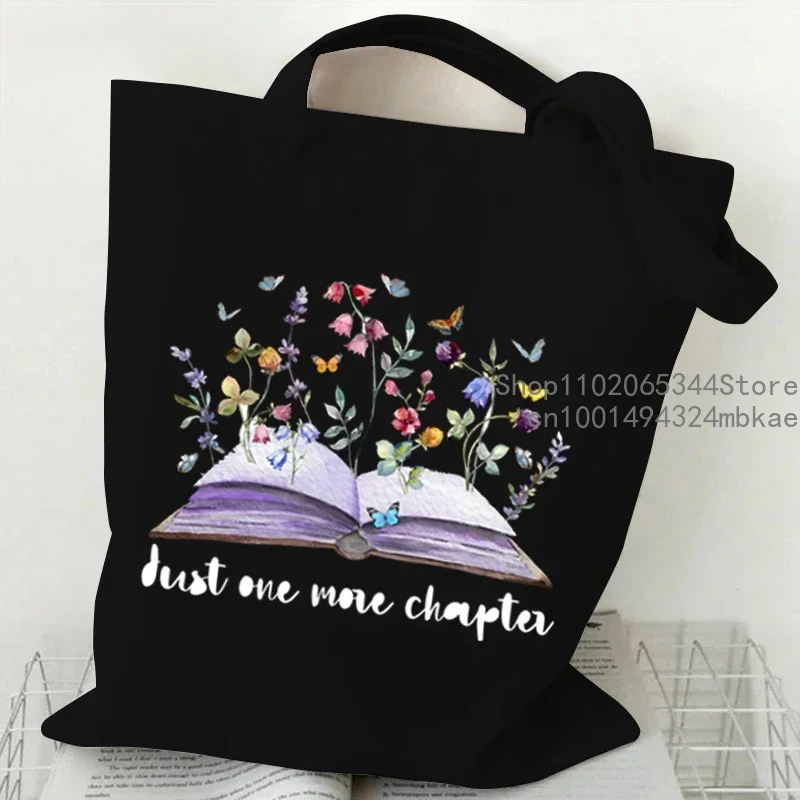 Books and Wildflower Canvas Tote Bag Women Bookworm Shoulder Bags Fashion Flower Trend Book Lovers Shopping Bag Teen Handbags