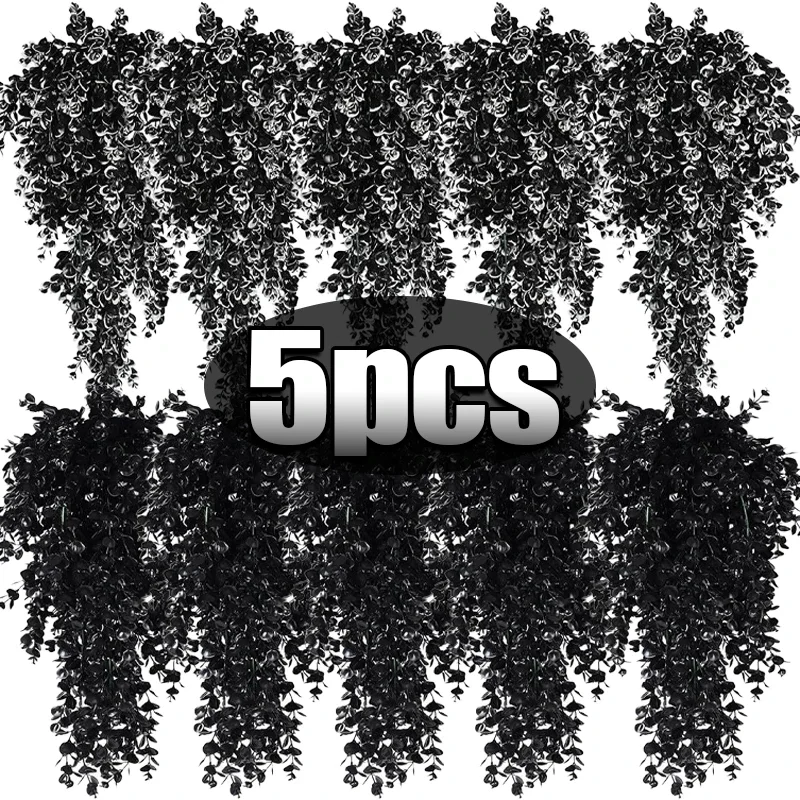 Hojas artificiales de dinero negro, enredaderas, puerta de Halloween, plantas colgantes de pared, flor, hiedra falsa, vid, porche exterior, decoración del jardín del hogar