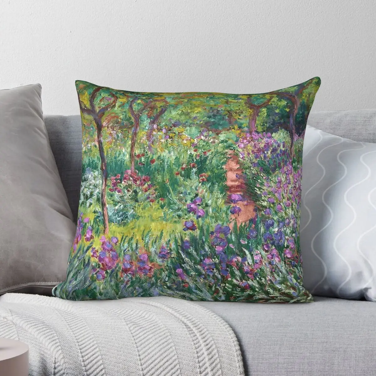 Artist's Garden At Giverny Claude Monet Square Pillowcase Polyester Linen Velvet Zip Decor Throw Pillow Case Home Cushion Cover