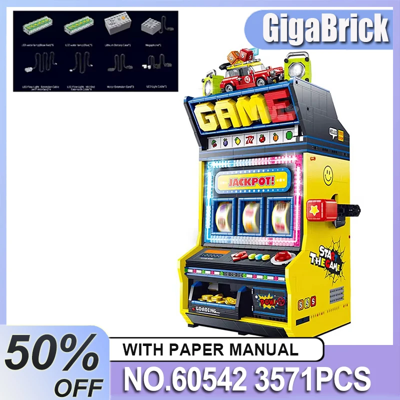 

GULY 60542 Creative Fruit Arcade Building Blocks Slot Game Machine With Motor Assembly Brick Model DIY Toys Christmas Gifts Kids