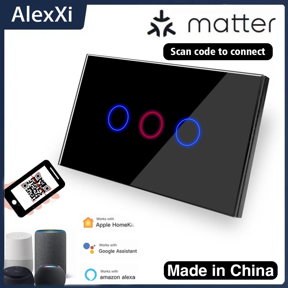 

Matter Thread Wi-Fi умный настенный выключатель 1/2/3Gang сенсорный датчик пульт дистанционного управления от Alexa Google Home Siri Homekit SmartThings