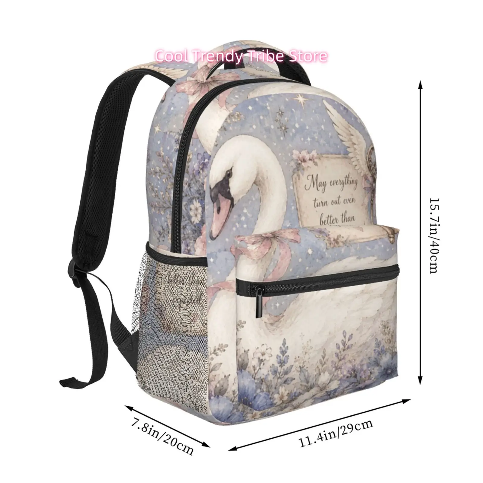 Watercolor Swan Inspirational Print Travel Hiking Backpacks, Comfortable And Lightweight, Suitable for Beach Yoga Travel