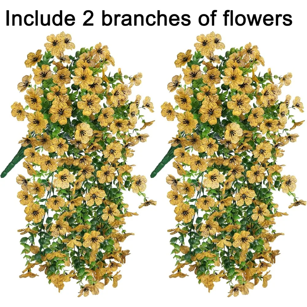زهور صناعية معلقة من HyeFlora للديكور الخارجي، قطعتان من الأقحوان المزيفة مع أوراق الأوكالبتوس لشرفة ساحة الحديقة
