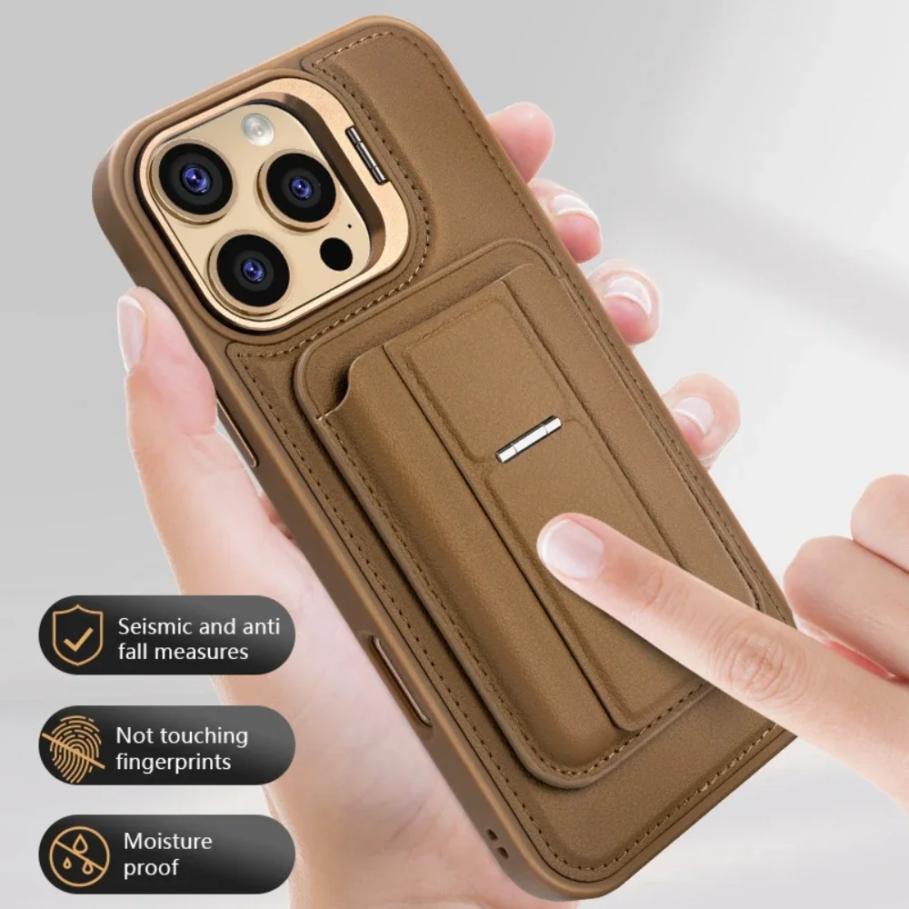 

2 in 1 Card Holder Magnetic Wireless Charging Phone Case for IPhone 16 Pro Max 15 Plus 14 + 13 12 Lens Frame Stand Leather Cover