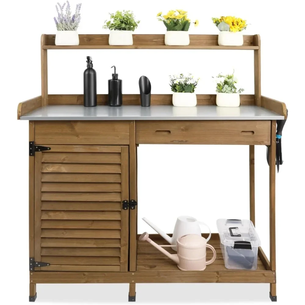 

​​"41" Outdoor Potting Bench - Waterproof Wooden Horticulture Work Table w/ Storage"​