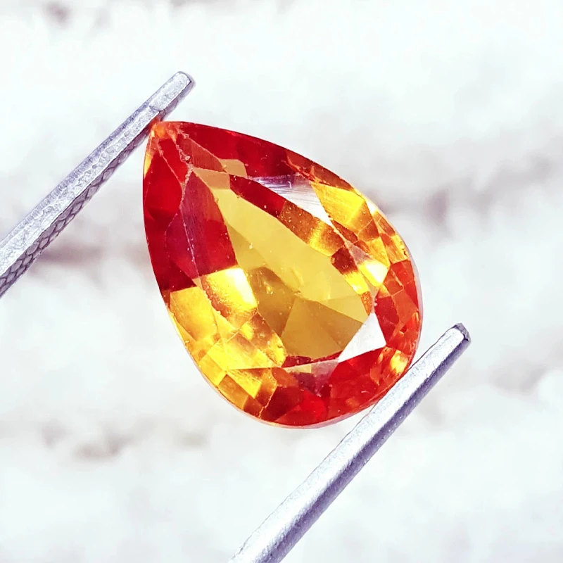 

Orange natural cutting Sapphire corundum Pear Cut Loose 100% Pass diamonds pen test Used for making jewelry materials