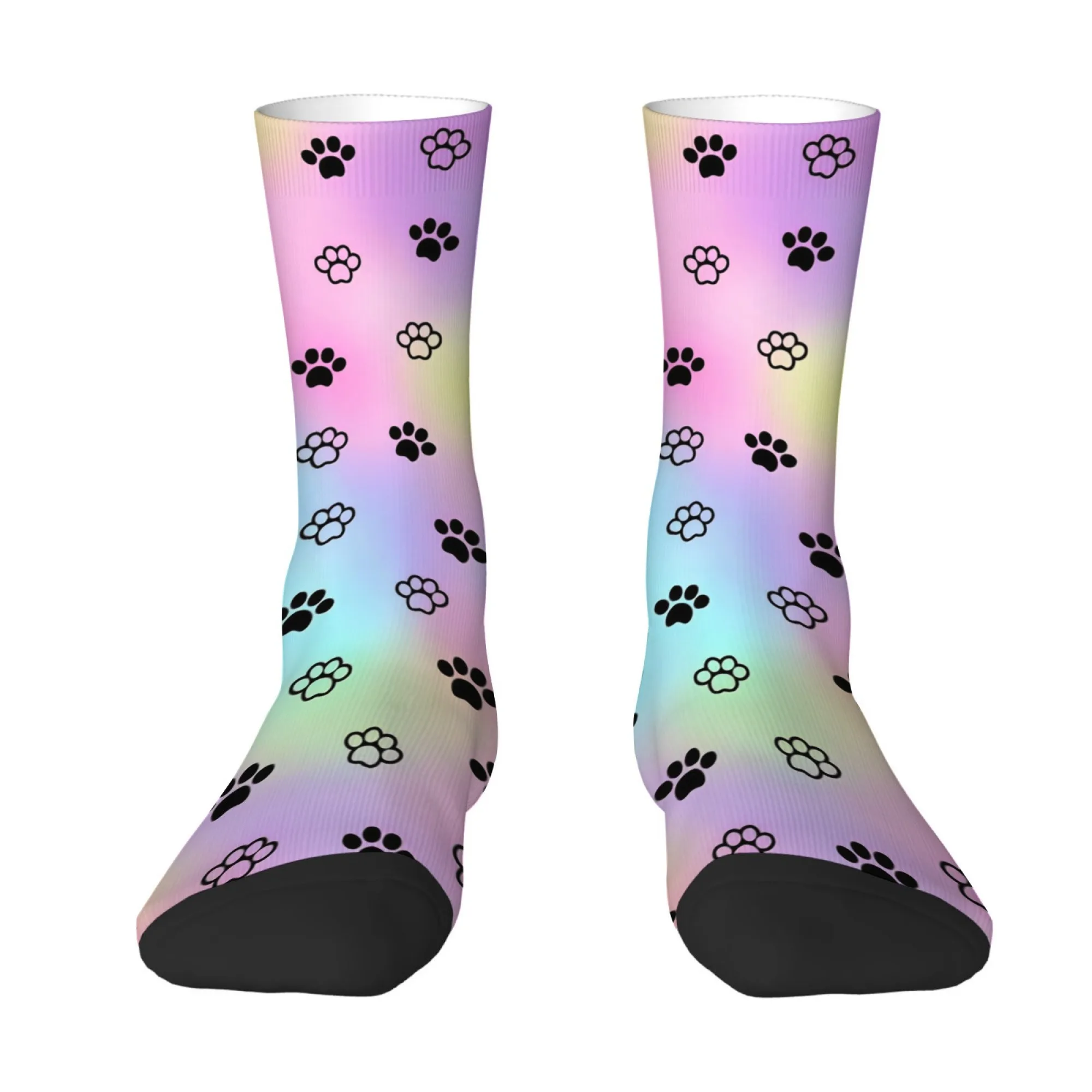 

Rainbow Paw Print Socks Outdoor Casual Breathable Non Slip Unisex Socks Cute Harajuku Street Style Hip-Hop Compression Socks