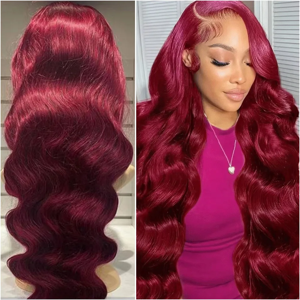 200% 밀도 바디 웨이브 버건디 99J 레이스 프론트 가발 13x4 13x6 HD 레이스 프론탈 가발 100% 인모 여성용 브라질리언 프리플럭 가발