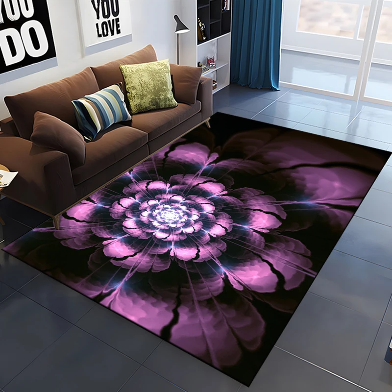 15 Sizes Fractal Flower Area Rug,Carpet for Living Room Bedroom Sofa Doormat Decoration,Non-slip Floor Mat