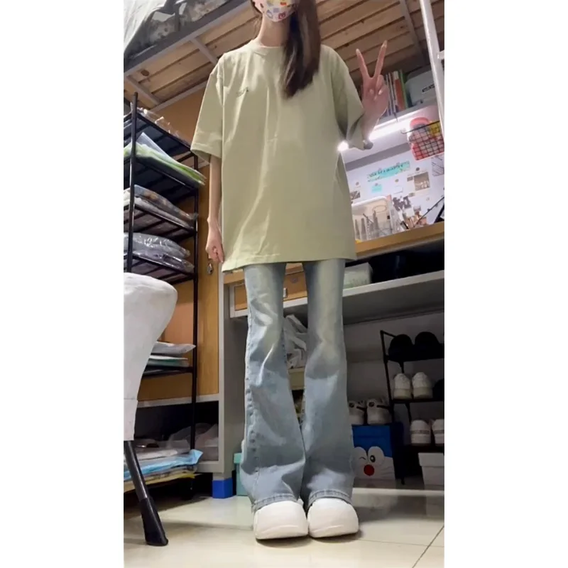 

Утягивающие джинсы-колокольчики с высокой талией, женские летние тонкие прямые брюки длиной до пола, ретро американские джинсы для горячих девушек