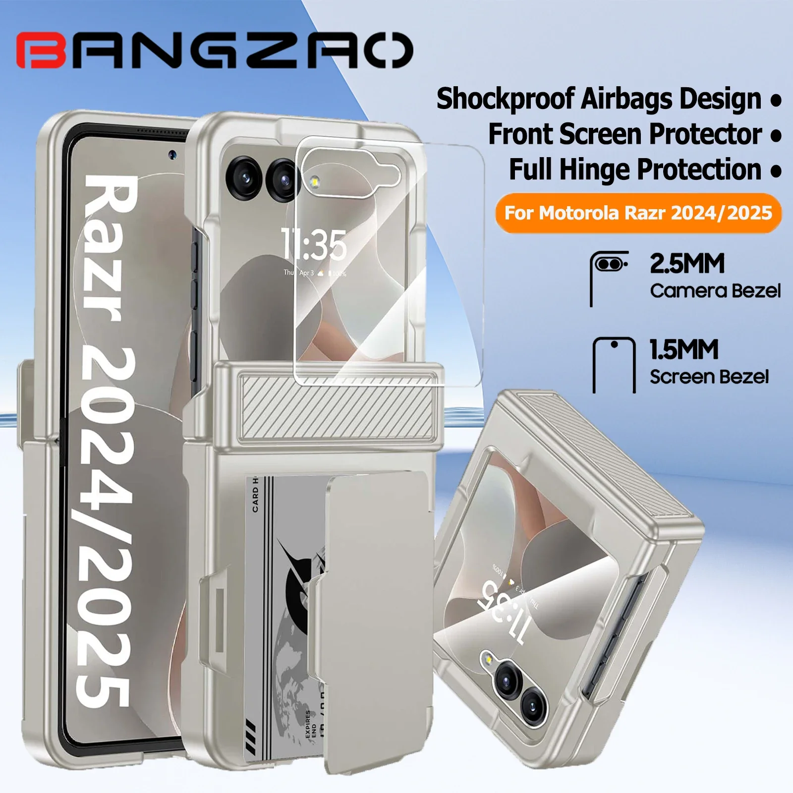 

Чехол-кошелек для телефона Motorola Razr 2025/Razr 2024, с держателем для карт, защитой шарнира, противоударный чехол с блокировкой RFID-титан