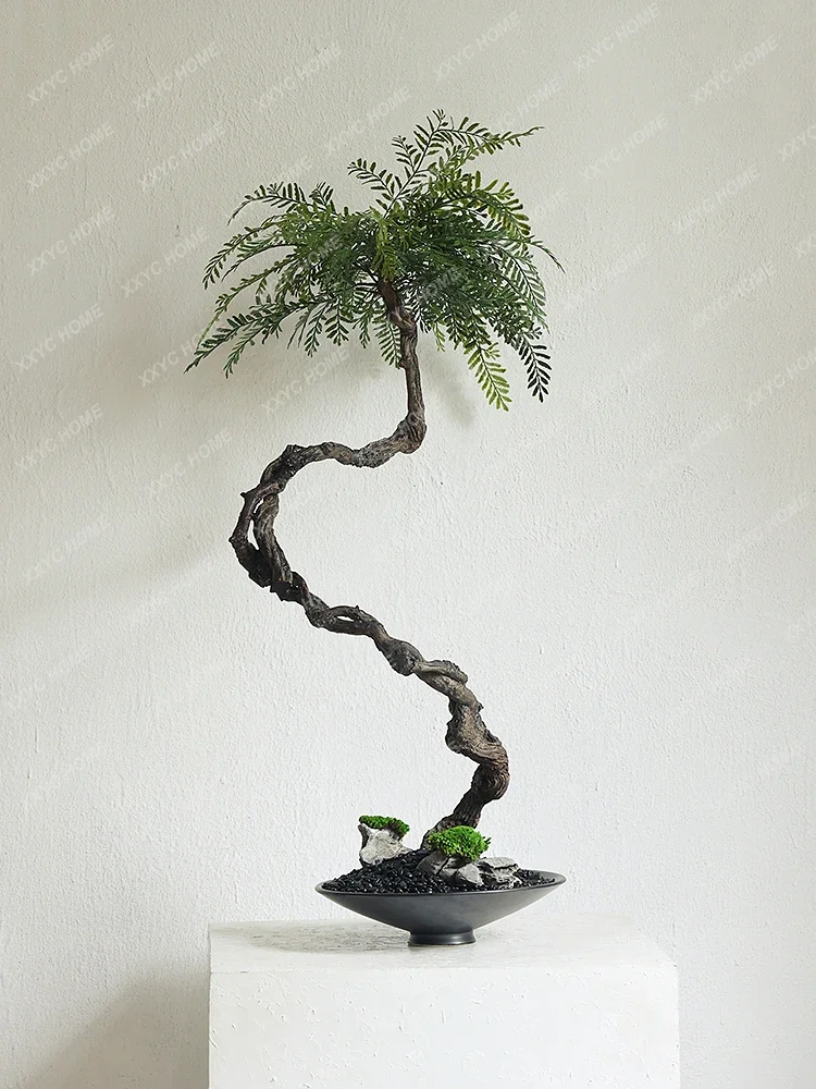 Silent Wind Simulation Plant Indoor Tea Room Desktop Hallway Bonsai Tree Dried Branches Green Plant Decoration Zen Ornament