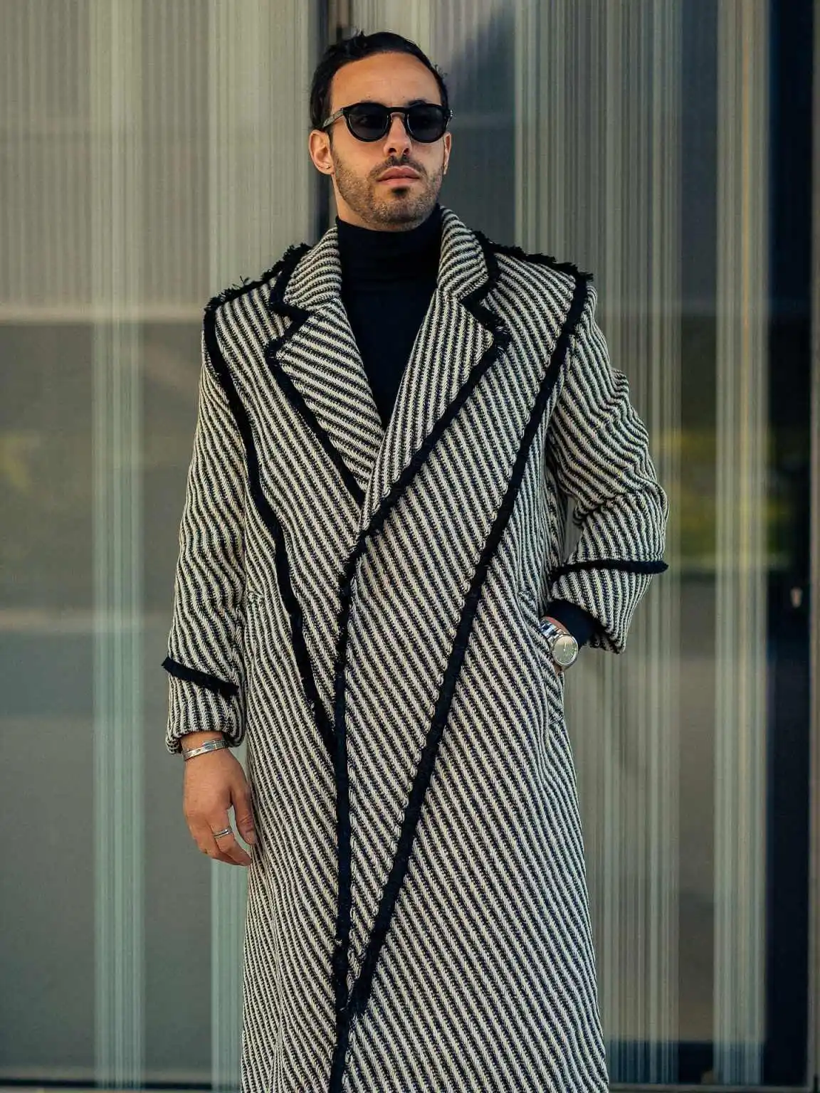 Modern Twill Men's Woolen Long Coat Thickened Lapel OverCoat Korean Style Windbreaker Street Commuter Custom Made