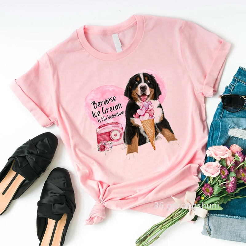 Bernese Mountain Dog : Bernese Mt. With Skiing: Valentines Day Gifts 2024 Women'S Tshirt Summer Fashion Tee Shirt Femme 90s Tops