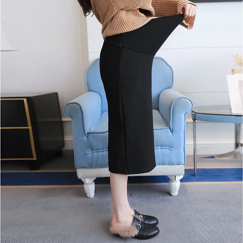 Maternity High Waist Belly Skirts Pregnant Women Empired Belly Skirts Mid-Calf Pencil Skirts Office Long Straight Skirt