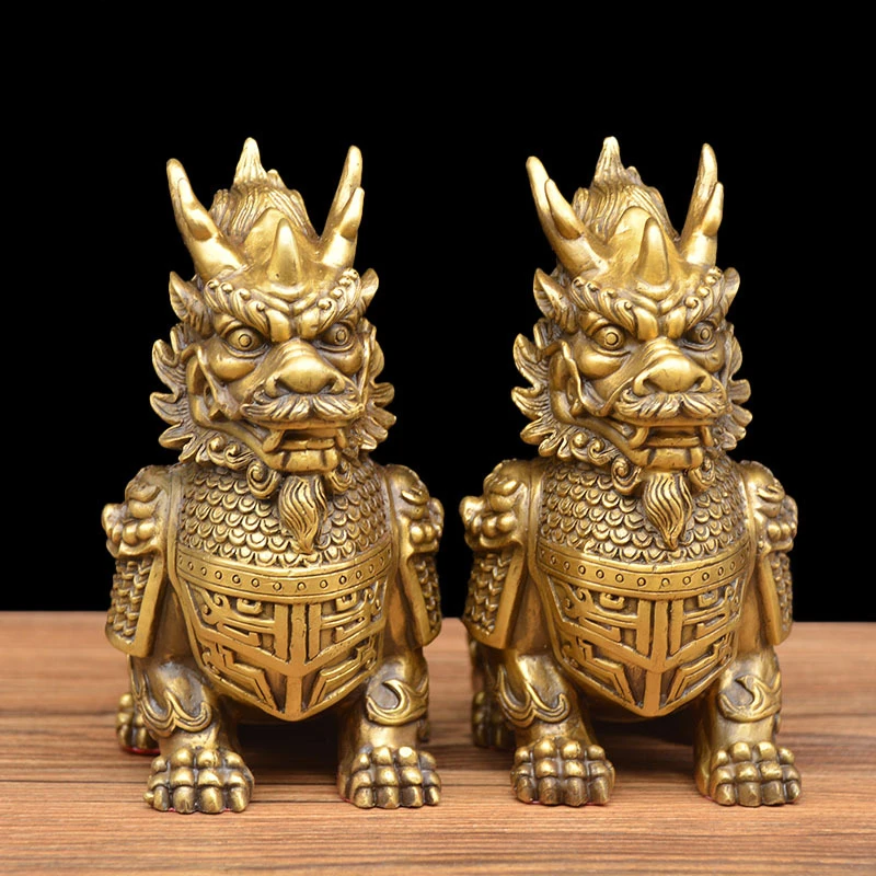 Luxury Brass Kirin Ornaments a Pair of Creative Home Decor Bronze Decorative Gift Ornaments Office Cutting Dies