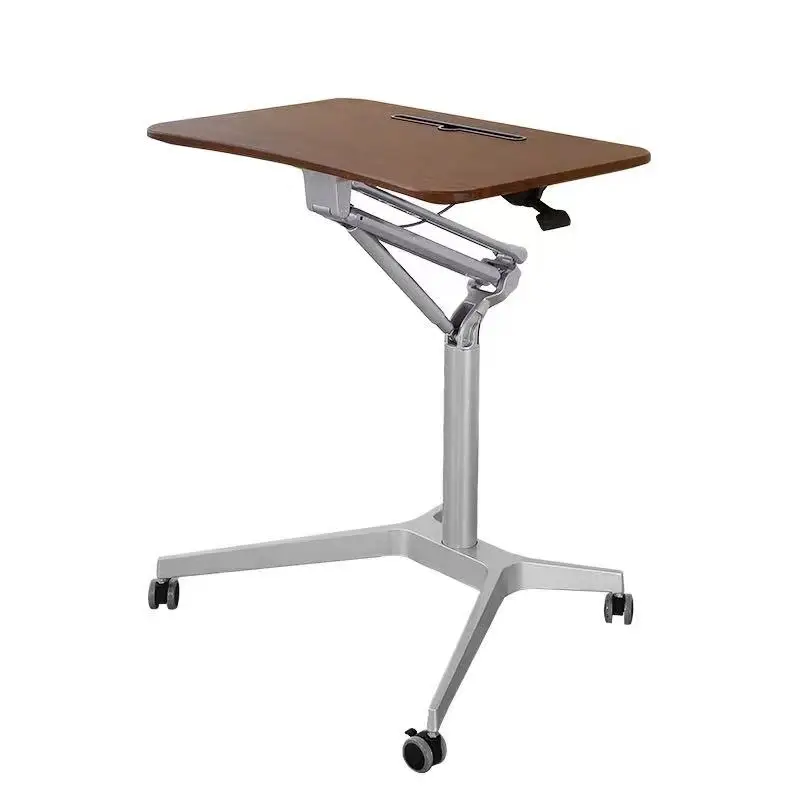 Single Column Height Adjustable Sit-Stand Pneumatic Lift Mobile Computer Laptop Desk For Office Caravan Car & RV Home Use