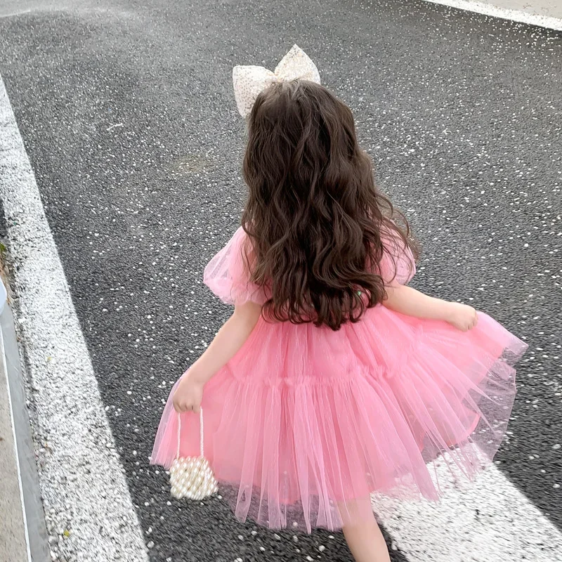 Baby Girls Summer Dress Mesh Lace Sequins Elegant Princess Dress Kids Clothes 2-8 Years Children Party Dresses Infant Clothing