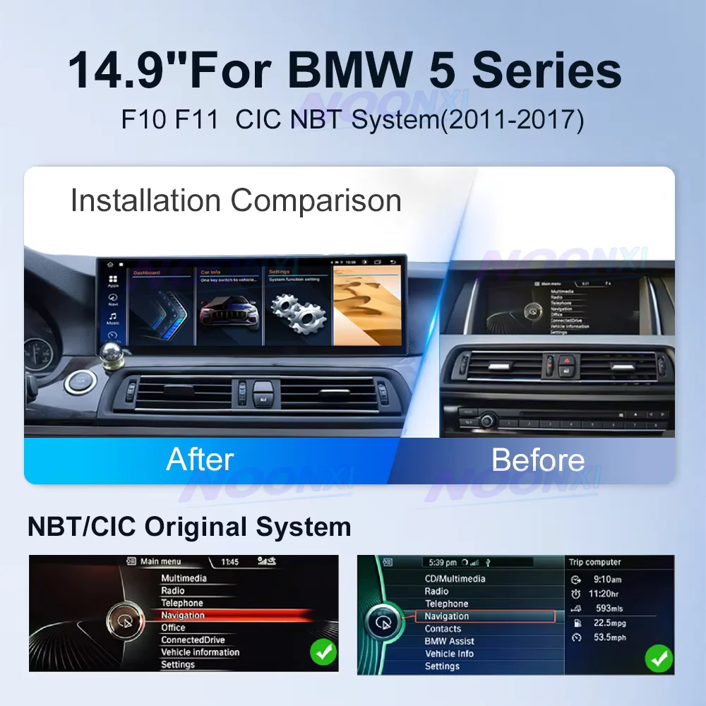 14,9 ''Android14 Auto Radio Für BMW 5er F10 F11 F18 CIC NBT System Drahtlose CarPlay GPS Navigation multimedia Player Kopf BT